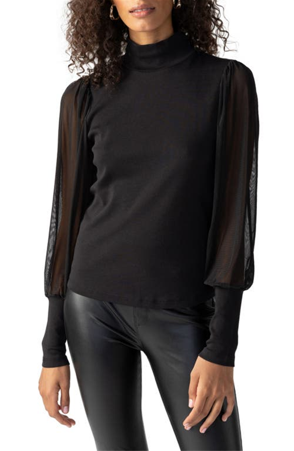 Blusa feminina Sanctuary n My Mind com manga de malha e gola alta, preta, tamanho médio