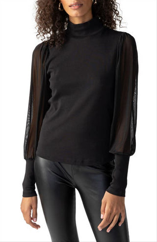 Blusa feminina Sanctuary n My Mind com manga de malha e gola alta, preta, tamanho médio
