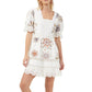 Vestido curto bordado French Connection feminino de algodão Biton, branco, tamanho 6