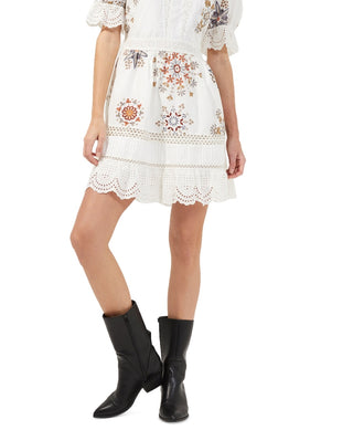Vestido curto bordado French Connection feminino de algodão Biton, branco, tamanho 6