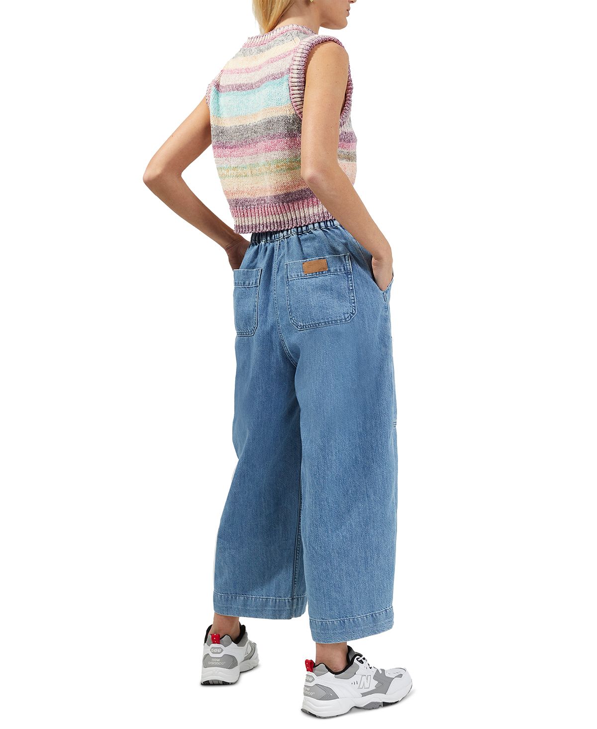 French Connection Feminino Kasper Space Dye Listrado Suéter Colete Rosa Tamanho Grande