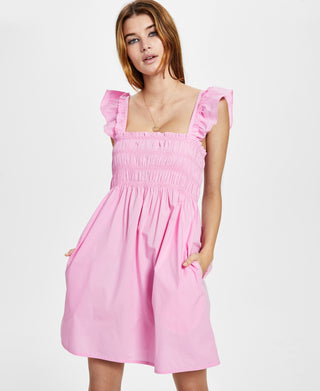Minivestido de popeline de algodão orgânico feminino French Connection, rosa, tamanho 8