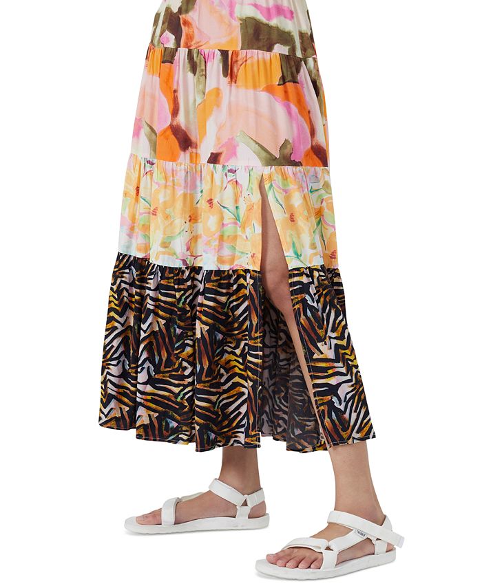 Saia feminina com estampa Isdra Mix e camadas, amarela, tamanho 6, da French Connection