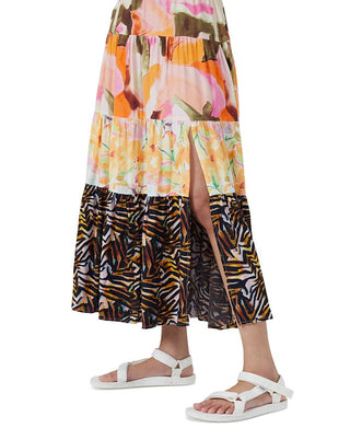 Saia feminina com estampa Isdra Mix e camadas, amarela, tamanho 6, da French Connection