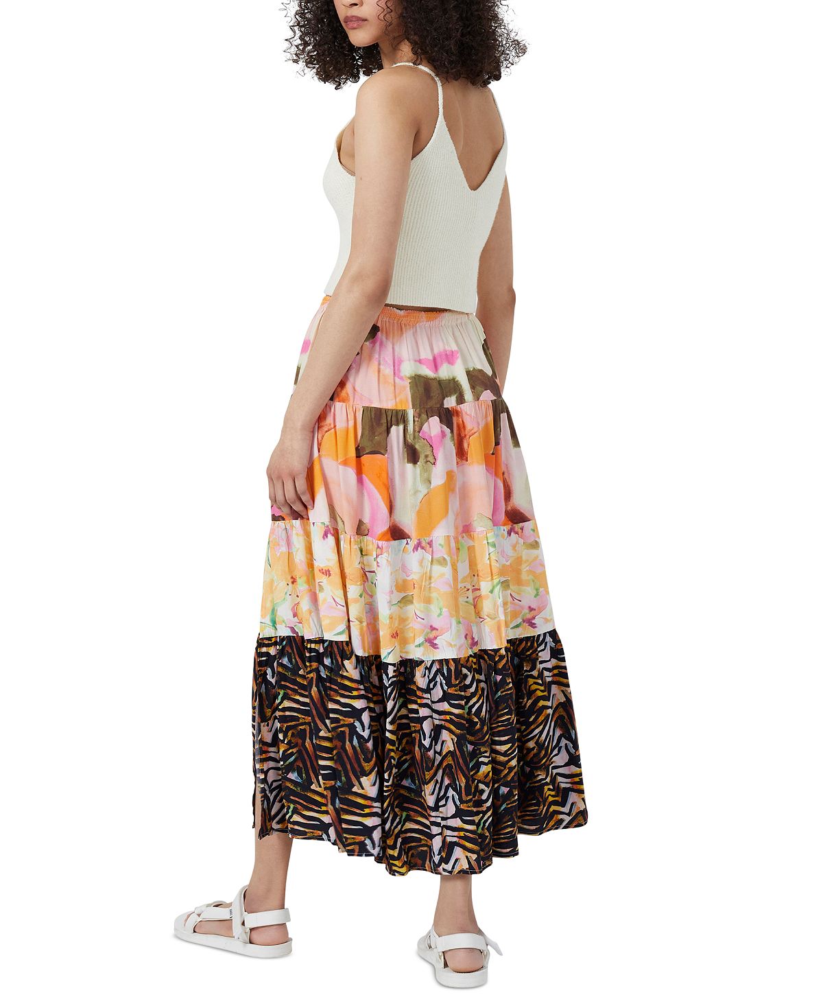 Saia feminina com estampa Isdra Mix e camadas, amarela, tamanho 6, da French Connection