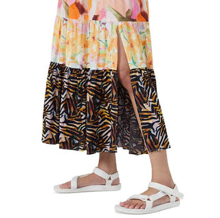 Saia feminina com estampa Isdra Mix e camadas, amarela, tamanho 6, da French Connection