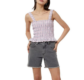 Regata feminina French Connection Yaki Check Smocked Rosa Tamanho 4