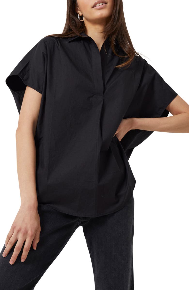 Blusa feminina de algodão Cele Rhodes da French Connection, preta, tamanho pequeno