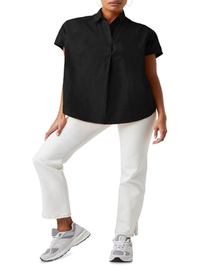 Blusa feminina de algodão Cele Rhodes da French Connection, preta