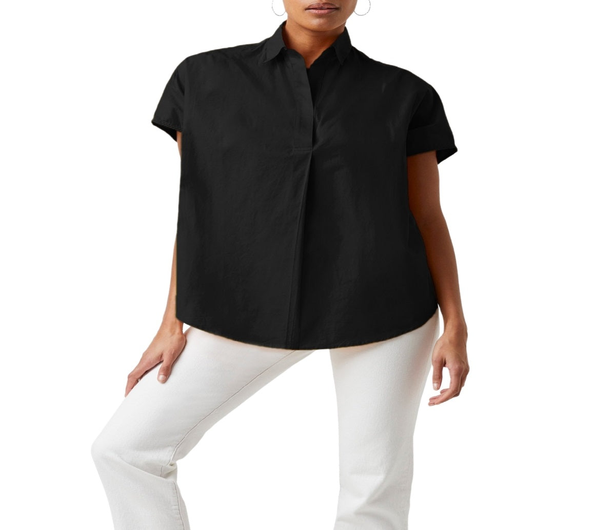 Blusa feminina de algodão Cele Rhodes da French Connection, preta
