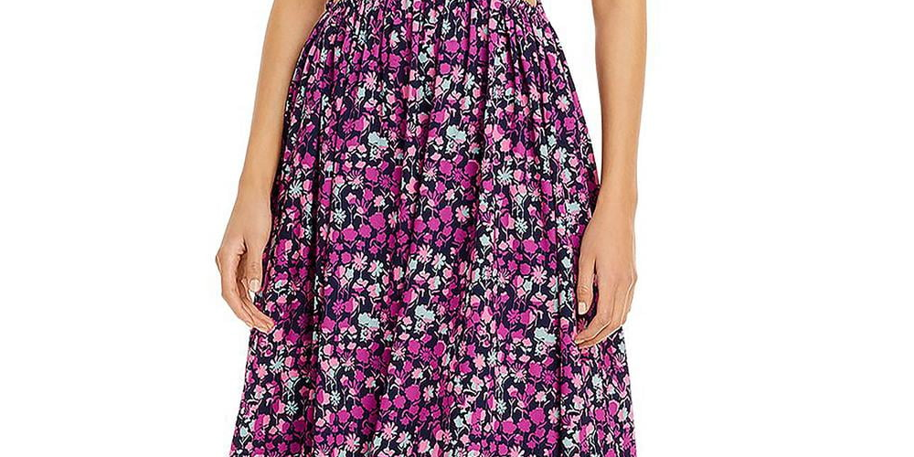 Vestido midi com recorte floral feminino French Connection, roxo, tamanho 4