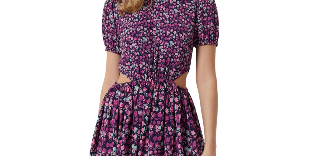 Vestido midi com recorte estampado feminino French Connection, roxo, tamanho 10