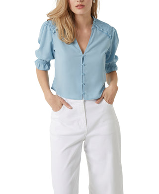 Blusa curta de crepe feminina French Connection azul tamanho 10