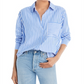 Camisa feminina French Connection com listras grossas e ajuste relaxado, azul, tamanho P