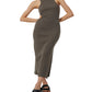 Vestido midi com recorte canelado Rasha da French Connection para mulheres, cinza, tamanho pequeno