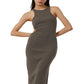 Vestido midi com recorte canelado Rasha da French Connection para mulheres, cinza, tamanho pequeno