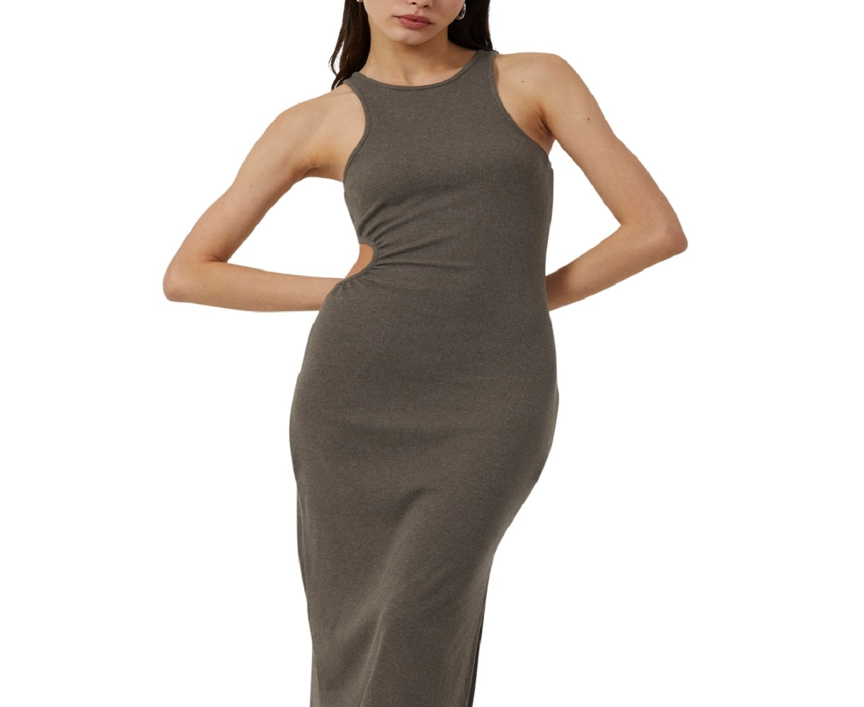 Vestido midi com recorte canelado Rasha da French Connection para mulheres, cinza, tamanho pequeno