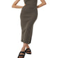 Vestido midi com recorte canelado Rasha da French Connection para mulheres, cinza, tamanho pequeno
