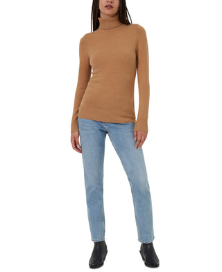 Blusa feminina de gola alta e manga comprida French Connection, marrom, tamanho médio