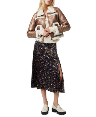 Jaqueta feminina Balia de couro sintético com acabamento em pele sintética, marrom, tamanho 8, da French Connection