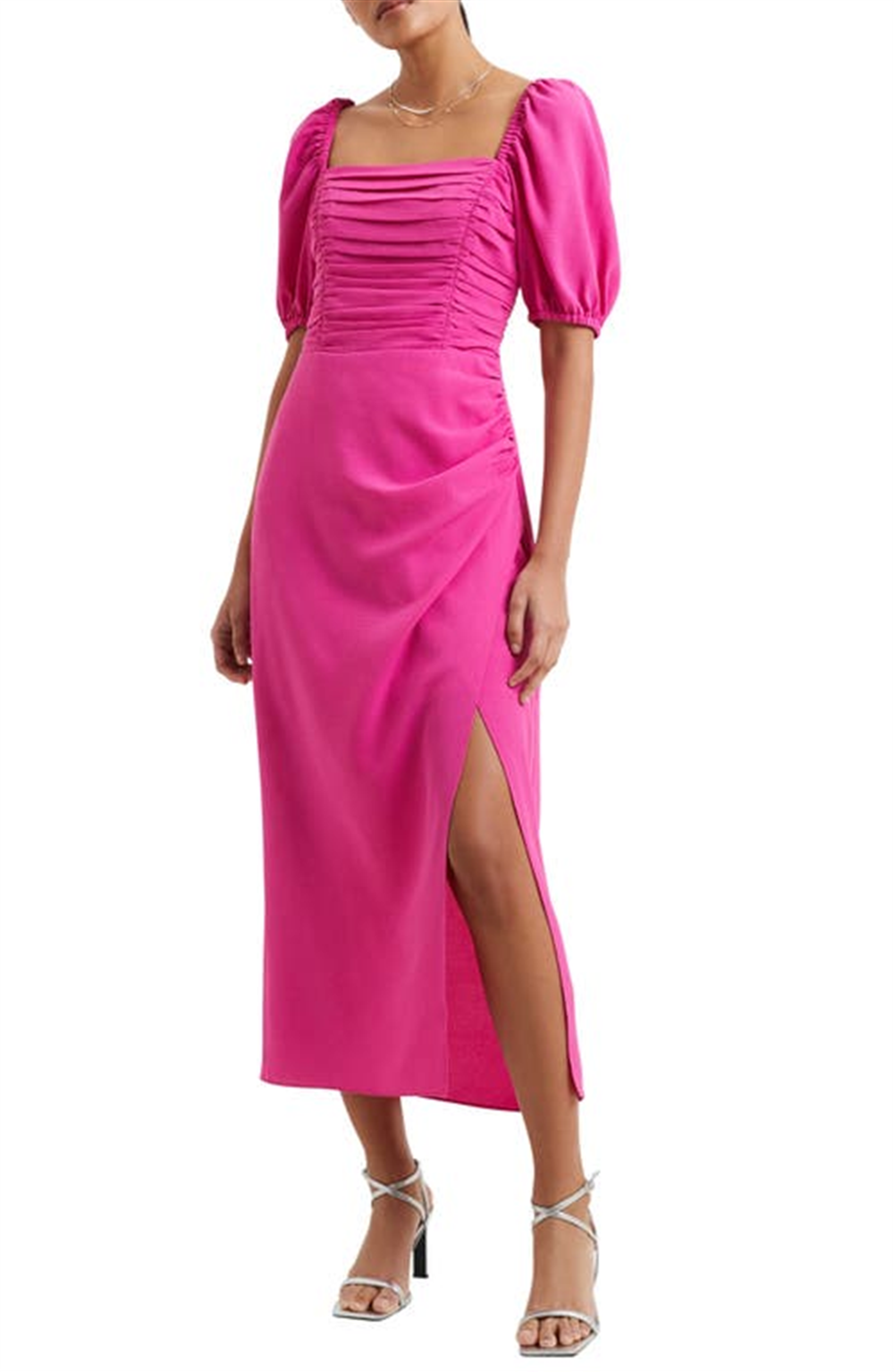 Vestido midi de cetim Afina Inu feminino da French Connection, rosa, tamanho M