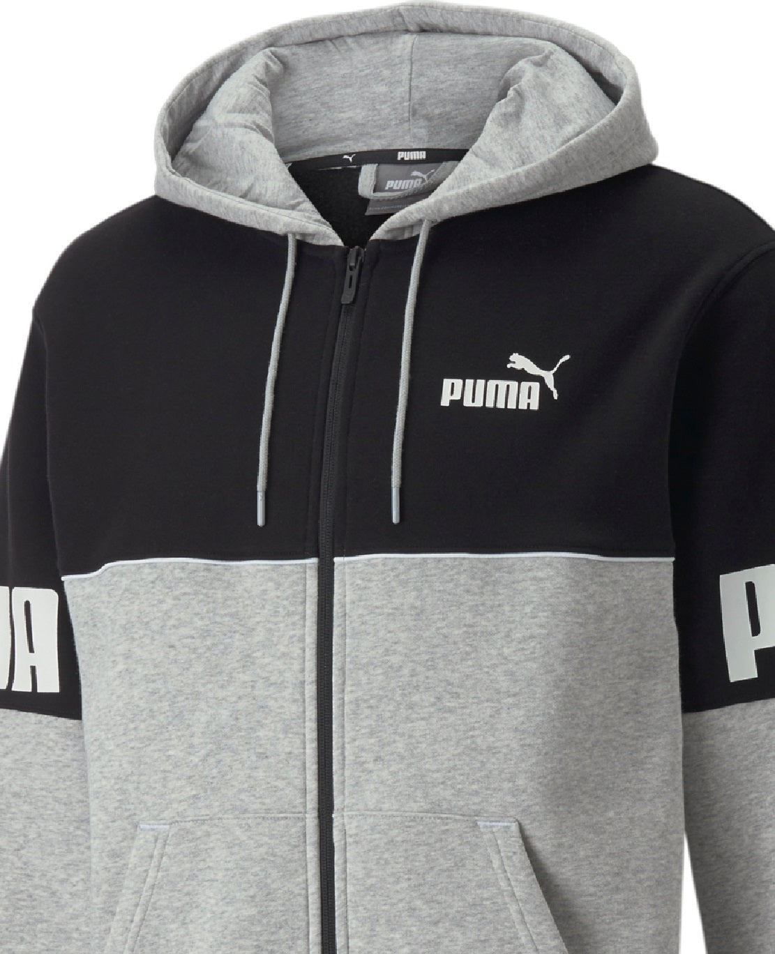 Moletom com capuz Puma Colorblocked Logo Fleece Masculino Cinza Tamanho Grande