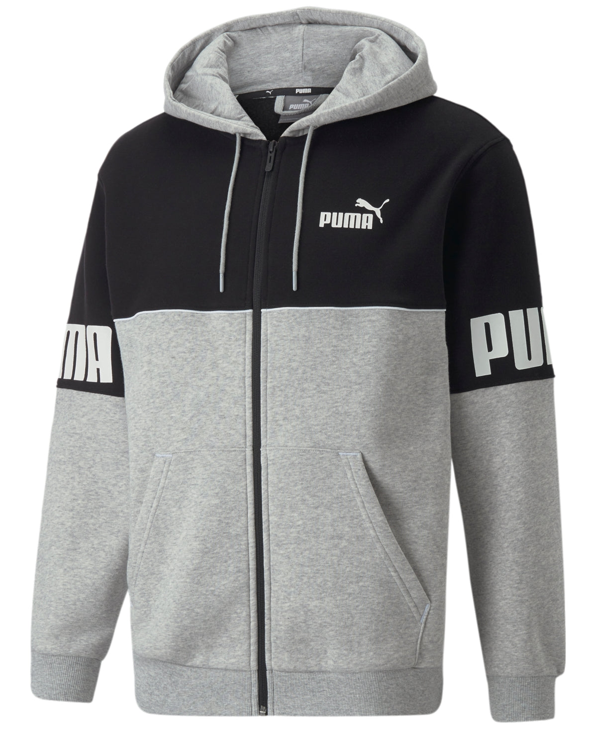 Moletom com capuz Puma Colorblocked Logo Fleece Masculino Cinza Tamanho Grande
