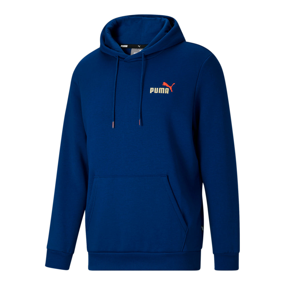 Moletom com capuz Puma masculino com logotipo bordado, azul, tamanho médio