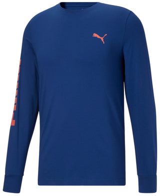 Camiseta Puma Masculina Manga Longa Logo Azul Tamanho P