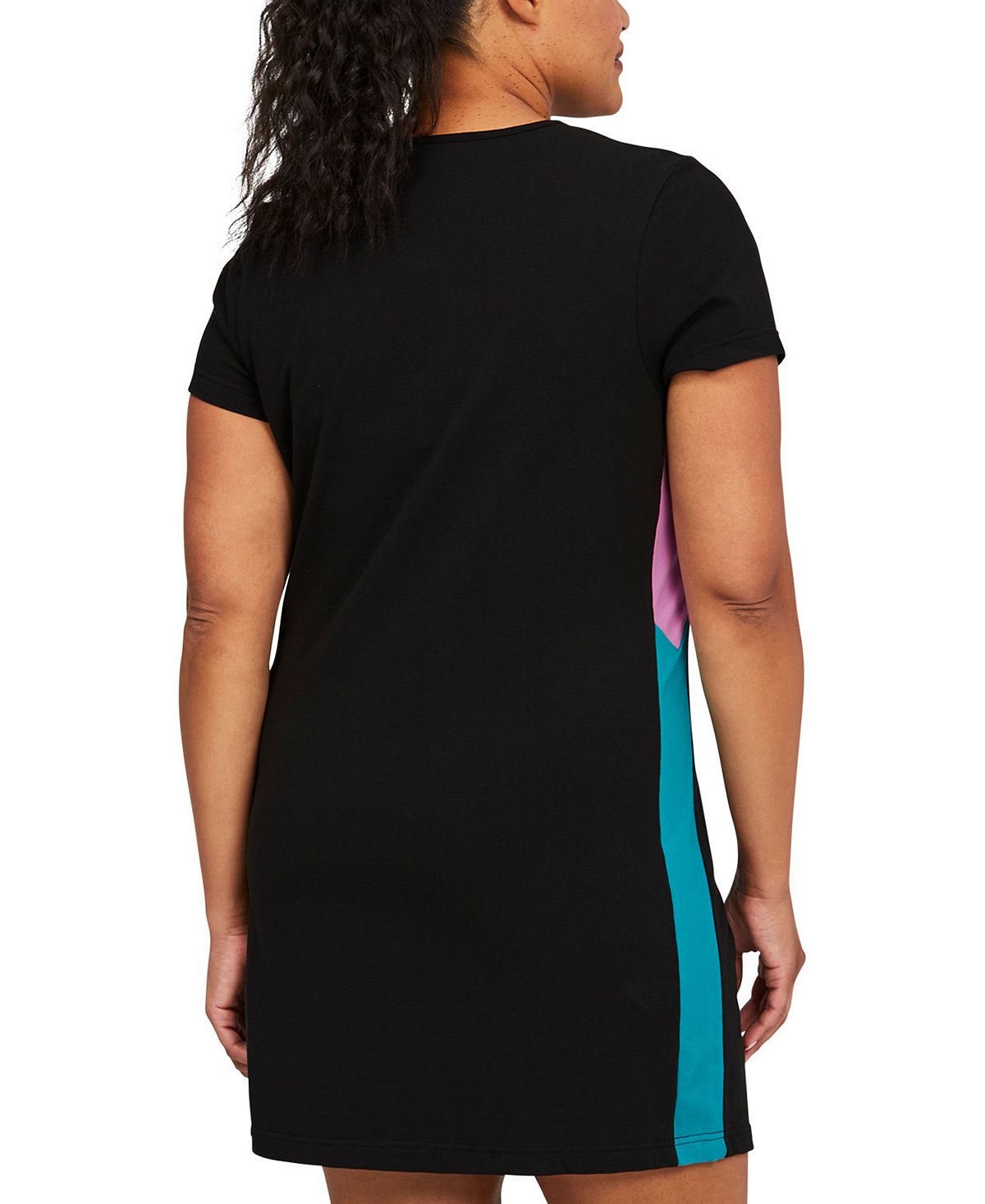 Vestido curto feminino Puma com decote redondo e bloco de cores, preto, tamanho 1X