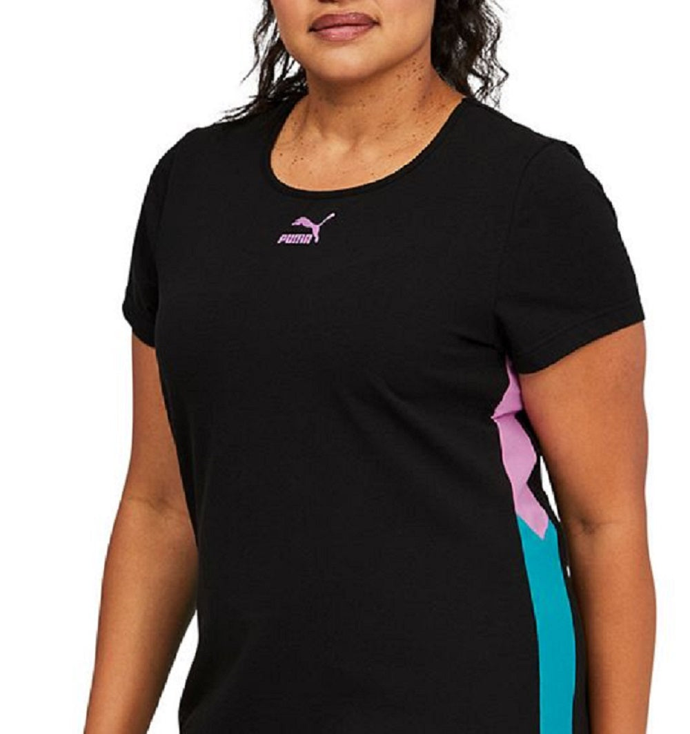 Vestido curto Puma feminino Lava Colorblocked com decote redondo, preto, tamanho 2X