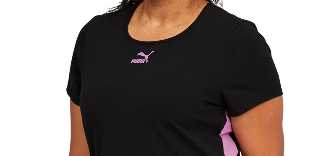 Vestido curto Puma feminino Lava Colorblocked com decote redondo, preto, tamanho 2X