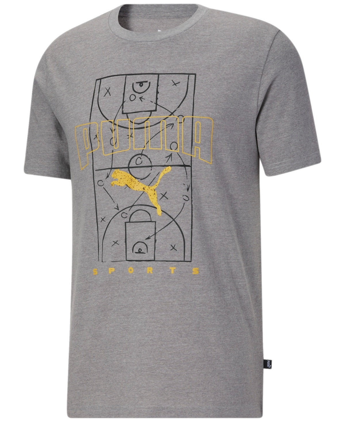 Camiseta Puma Basketball Court Graphic de manga curta e gola redonda, tamanho grande, cinza