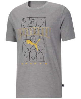 Camiseta Puma Basketball Court Graphic de manga curta e gola redonda, tamanho grande, cinza