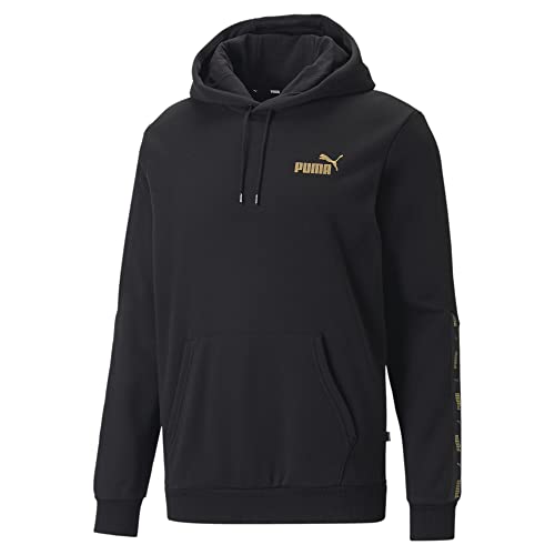 Moletom Puma Masculino com Fita de Logotipo Dourado e Fleece, Preto, Tamanho Pequeno