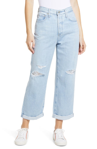 Calça jeans feminina Ag Knoxx rasgada, cintura alta, tamanho 30 - Azul Azul Tamanho 30 ---