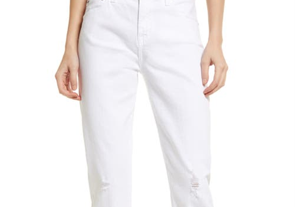 Calça jeans AG Ex-Boyfriend Slouchy Slim Crop, base branca de 1 ano, tamanho 25