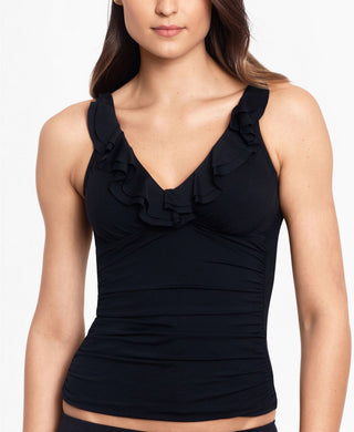 Top tankini feminino Ralph Lauren Beach Club com babados e aro, preto, tamanho 10