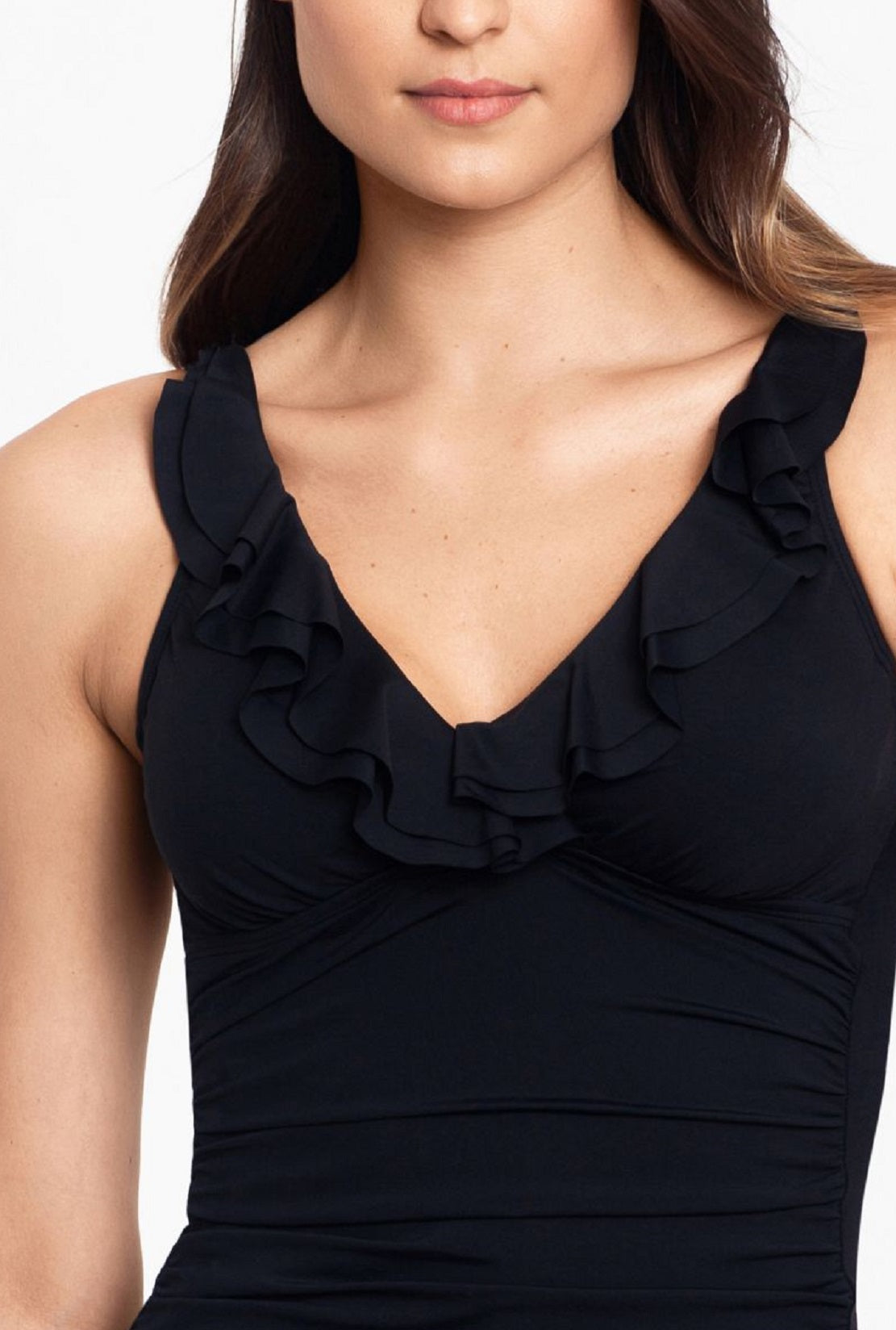 Top tankini feminino Ralph Lauren Beach Club com babados e aro, preto, tamanho 10