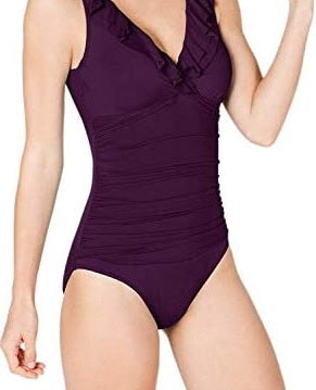 Ralph Lauren Beach Club Feminino Sólido Babados Sobrepeliz Maiô Roxo Tamanho 16