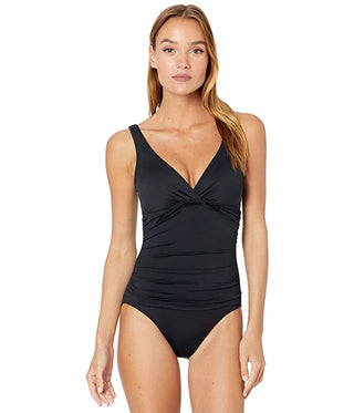 Ralph Lauren Beach Club Feminino Twist Over The Shoulder Underwire One Piece Preto Tamanho 14