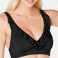 Top de biquíni Ralph Lauren Beach Club feminino, liso, com babados e aro, preto, tamanho 12