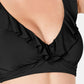 Top de biquíni Ralph Lauren Beach Club feminino, liso, com babados e aro, preto, tamanho 12