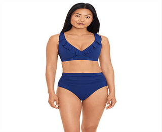 Sutiã Ralph Lauren Beach Club Feminino com aro e babados, tamanho 10, azul