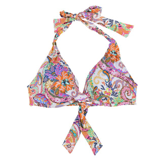 Top de banho feminino Ralph Lauren com estampa Paisley Majestic e bojo moldado, torcido, branco, tamanho 10