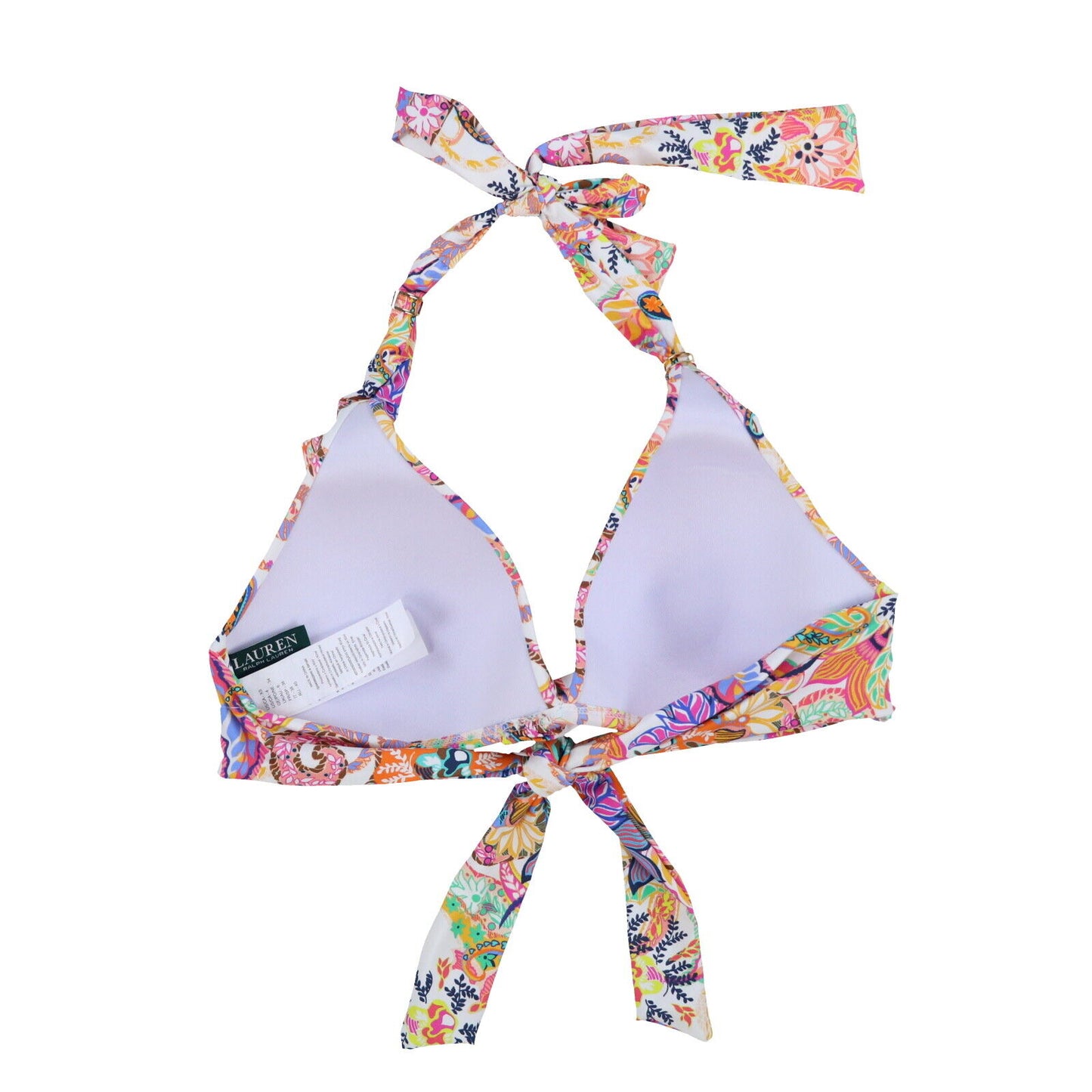 Top de banho feminino Ralph Lauren com estampa Paisley Majestic e bojo moldado, torcido, branco, tamanho 10