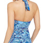 Ralph Lauren Feminino Paisley Stretch Full Busto Suporte Tie Forro Moldado Copa Profunda V Neck Halter Tankini Maiô Top Azul Tamanho 12