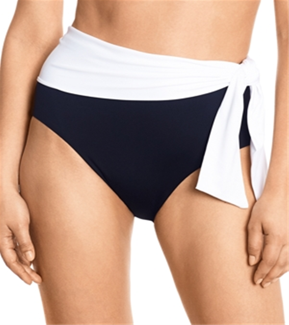 Calcinha de biquíni Ralph Lauren Bel Air cintura alta com faixa preta tamanho 4