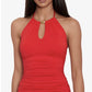 Maiô feminino com aro e estampa tribal Ikat Ots da Lauren Ralph Lauren, vermelho, tamanho 14