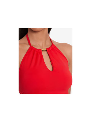 Maiô feminino com aro e estampa tribal Ikat Ots da Lauren Ralph Lauren, vermelho, tamanho 14